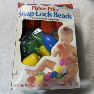 15 Fisher-Price 0667 Snap-Lock Beads 1985 Crib & Playpen Toy NOS Sealed Original